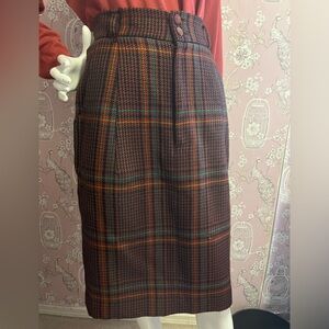 Vintage plaid wool High-Waisted Skirt